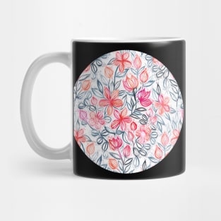 Coral and Grey Candy Striped Crayon Floral Mug